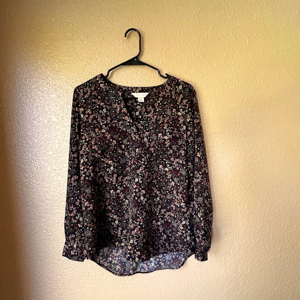 EUC Christopher & Banks Black Floral Blouse Small